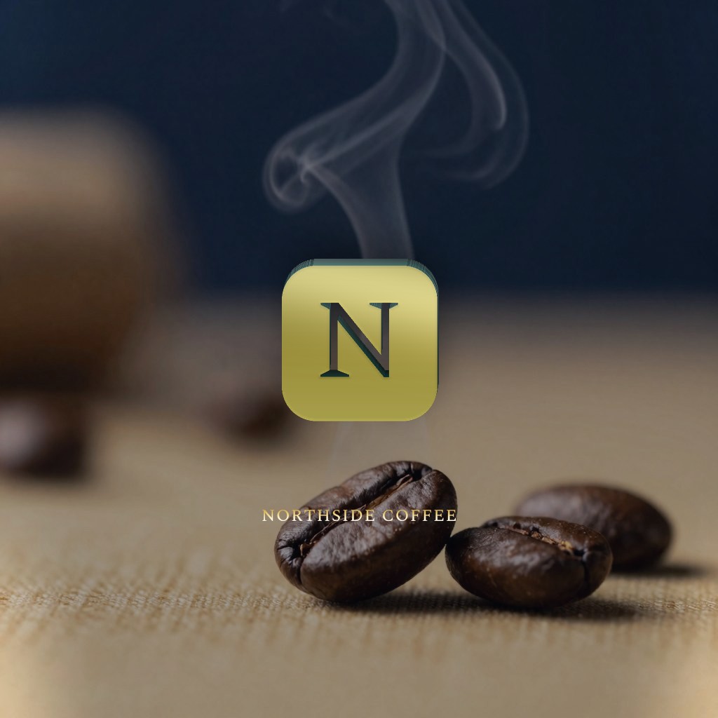 Sample coffee brand logo elevated in gold-foil on a coffee plate